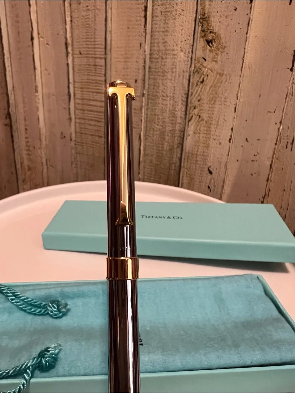 Tiffany & Co. T-Clip Ballpoint Pen, Sterling Silver & Gold Accent, Complete Set